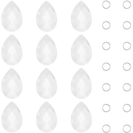 SOFPLATE 1 Box 12pcs 36mm Glass Crystal Chandelier Drops Chandelier Crystals Replacement Large Transparent Glass Hanging Waterdrop Prisms Suncatchers Kit for Window Christmas Tree Decor DIY Ornaments