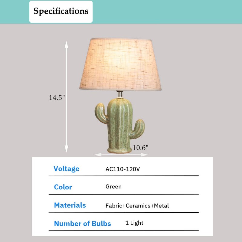 Aeyee Cactus Desk Lamp, Modern Night Light with Fabric Lampshade,