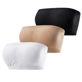 FVXYnnv Pack of 3 Bandeau Bra Padded Women's Bandeau Top Tube Strapless Bras Without Underwire Seamless Bralette Bras, black