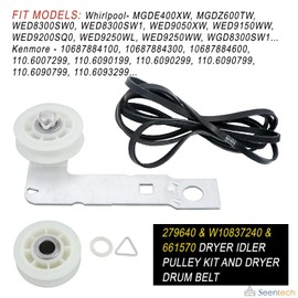 Seentech 279640 & W10837240 & 661570 Dryer Idler Pulley Kit and Dryer Drum Belt – Compatible with Whirlpool May-tag Kenmore Dryers – Replaces: 661570VP 661570V PS11726337 W10547290