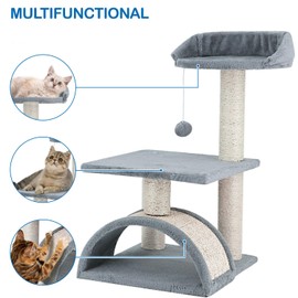 ScratchMe Tree Condo with Scratching Post, Cat Tower Pet Play House with Toy,24.4 inch(62cm), Grey