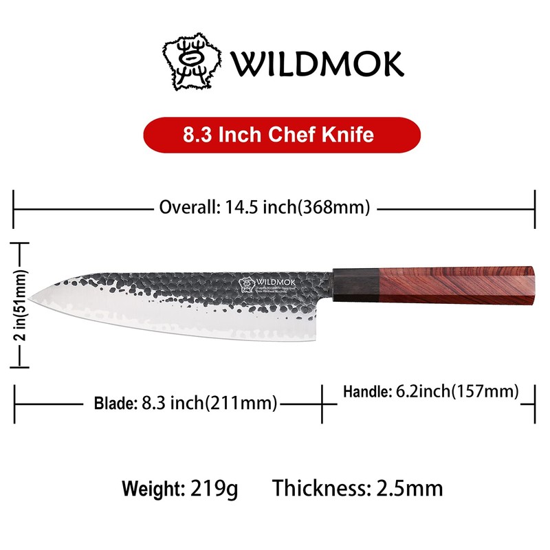 WILDMOK 8 Inch Chef Knife 3 Schichten 9CR18MOV CLAD STAEL,