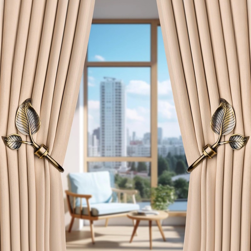 SUQ I OME Vintage Leaf Shaped Curtain Holdbacks, Bronze, 1