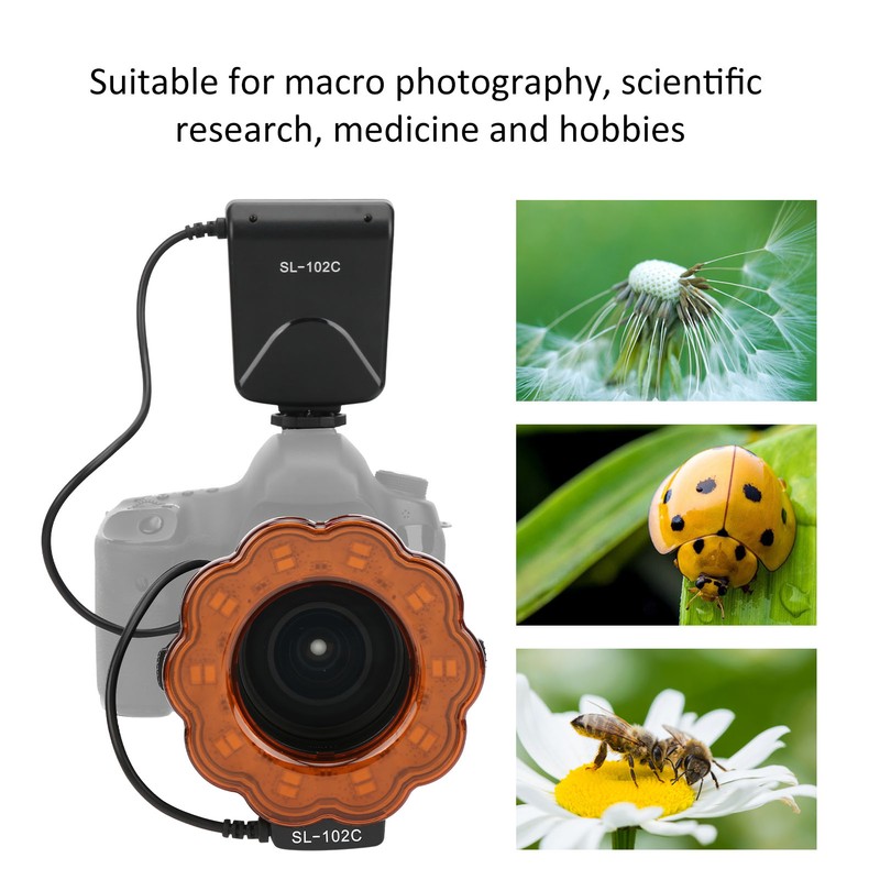 Camera Lens LED Lamp Ring Flash Light with 40.5/52/55/58/62/67/72/77mm Adapter