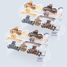 SNOWSTAR Acrylic Claw Clip Organizer Holder,360-Degree Rotating Claw Clip Holder and Storage,Hair Clip Organizer Display Clear Stand for Women and Girls