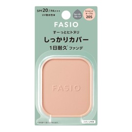 FASIO Sunburi Cover, Endurance Foundation, 205, Light Pink Ochre, 0.4 oz (10 g), SPF20 PA+++, Waterproof, Powder Foundation, Powder, High Cover, Anti-Collapse, Anti-Gloss