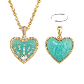 Fettero Gold Necklace for Women, 14K Gold Plated Heart Charm Necklaces for Women Double Sided Pendant Heart Necklace for Valentines' Day Jewelry