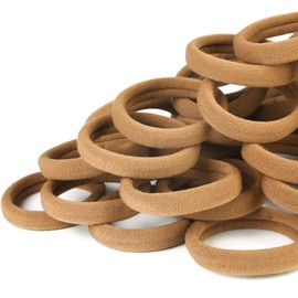 Qarwayoc 50PCS Seamless Hair Ties for Women Thick Hair, Soft Pony Tails Hair Ties, Large Elastic Hair Bands, Thick Ponytail Holders No Damage, Light Brown, 2 Inch in Diameter
