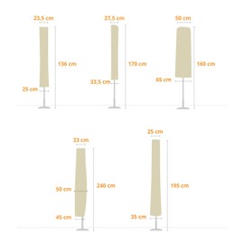 Lumaland Protective Cover for Parasol - 136 x 23.5/25 cm - Waterproof, Weatherproof, UV Resistant - Tear-Resistant Oxford 600D Fabric 280 g/m² - for Garden, Summer Parties, Festivals - Beige