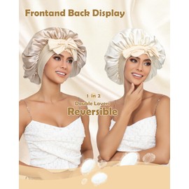 WELROG Double Layer 19 Momme Silk Sleep Cap with Silk Hair Bands and Adjustable Sleep Mask - Perfect for Relaxation and Hair Care