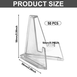 Pack of 50 Acrylic Card Stands: 57 mm Transparent Acrylic Stand, Coin Holder Stand, Adjustable, Card Stand for Cards, Plastic Easels, for Displaying Coins, Pocket Watches, Medals