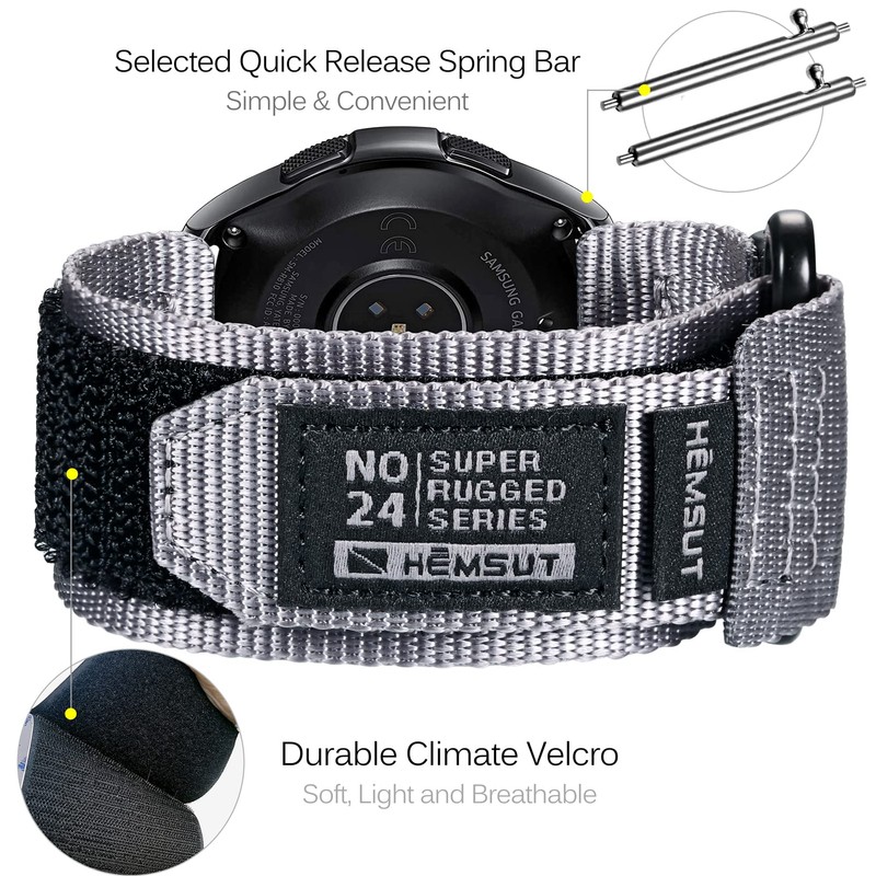 HEMSUT Wide Nylon Hook & Loop Watch Band with Metal