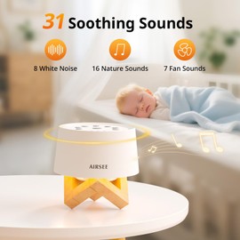 AIRSEE White Noise Sound Machine for Baby Adults, 31 Soothing Sounds 2000mAh Battery 4-Level Night Light Sound Machine, Timer & Memory Function 32 Volume Levels Sleep Machines for Home Office Travel