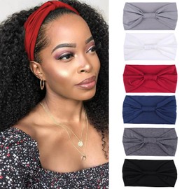 XTREND Wide Headbands For Women Non Slip Fashion Stretch Headband Boho Head Bands Women's Hair Band Turban Sports Hairband Girls Accessories 6 Pcs（Black, Dark gray, Navy blue, Red, White, Light gray）