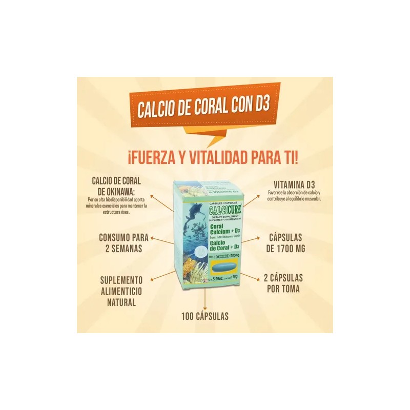 Calcio Coral Okinawa Vitamina D3 Calcicure 100 Capsulas