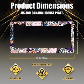 Abstract Art Flowers License Plate Frame Colorful Floral License Plate Holder Stainless Steel Funny Design 12.3" x 6.3"Compatible with Standard License Plate for USA Canada