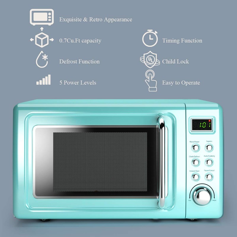 Nightcore Countert Retro Microwave Oven, Large 0.7Cu.ft, 700-Watt, Cold Rolled