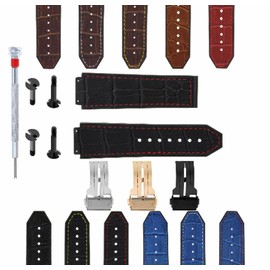 Ewatchparts 24mm Leather Watch Band Strap Rubber Compatible With Hublot Bang Clasp Includes 4 Screws and Screw Driver