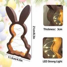 JINGTOPS LED Osterhase Holz, Modern Osterdeko aus Holz, Dekorativer Holz Osterhase zum Hinstellen mit Lichterkette Osterbeleuchtung Dekohase Lampe Oster Deko Garten Drau?en Innen Osterdeko Tisch (21x11.5cm)