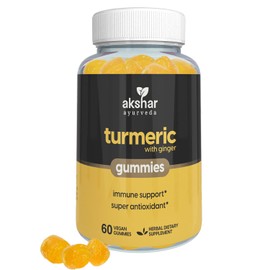 Akshar Ayurveda - Turmeric with Ginger Gummies - Immune Support Turmeric Curcumin Supplements with Ginger Root and Piperine Black Pepper Super Antioxidant - Vegan Cruelty-Free (60 Vegan Gummies)