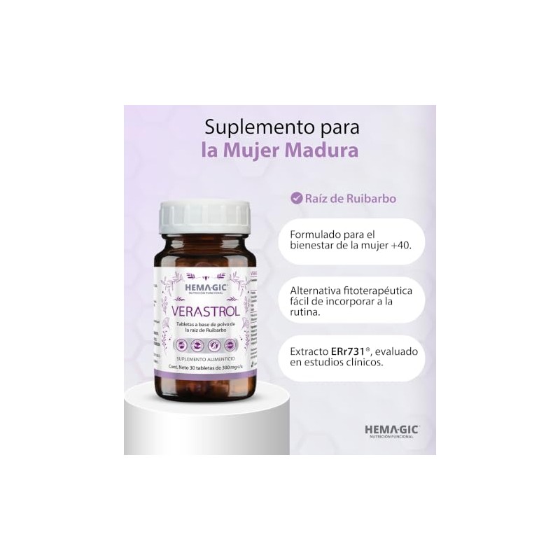 Antioxidante Natural Suplemento Mujer Madura Verastrol Extracto Err731 Ruibarbo Siberiano