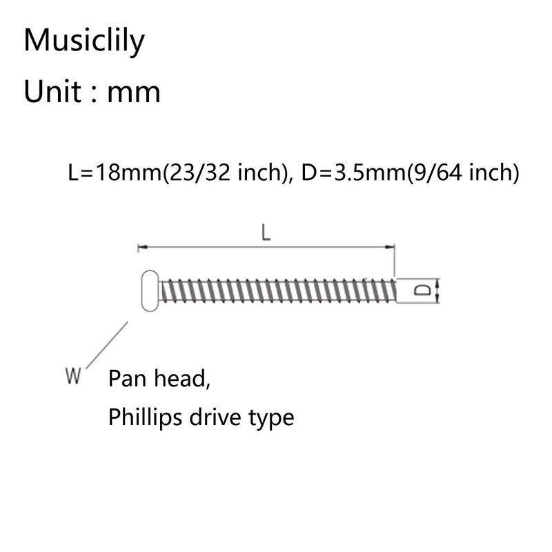 Musiclily Basic 3.5x18mm Metal Millimeter Thread Telecaster Bridge Pickup Screw