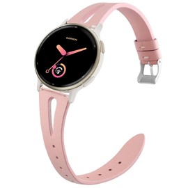 Compatible with Garmin Forerunner 165 Band, Lamshaw 20mm Slim Vintage Leather Strap Replacement for Women, Man, Wristband Accessories Compatible for Garmin vívoactive 5/Approach S12/Approach