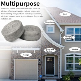 Steel Wool with Work Gloves, Hardware Cloth - 0000 Coarse Wire Wool Gap Blocker, Hole DIY Fill Fabric Kit Can Stop Rats, Insects, Pests (3 m/Roll) x 2 (2 Pieces)