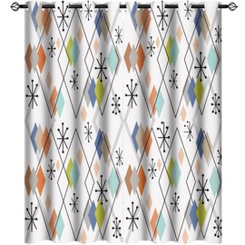 Europen Modern Mid Century Blackout Curtains - Abstract Background Mid Century Colorful Diamond Print Grommet Window Treatment Energy Saving Thermal Insulated Drapes,2 Panels 45L x 21W