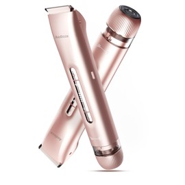 Bikini Trimmer for Women 2 in 1, Dual Head Womens Electric Shaver, Electric Razors for Pubic Hair, IPX7 Waterproof Rechargeable Facial Hair Removal for Shaving Underarm Leg Arm Body Face, Rose Gold
