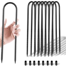 XINCAMPING Trampoline Stakes,Galvanized Steel Ground Stakes Heavy Duty Rebar Stakes Anchors Kit,8 Pack Safety Tent Stakes,15" U Shaped