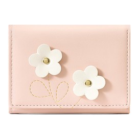 TAIINE Small Cute Wallet for Girl Women Flower Tri-Fold Slim Wallets Cash Pocket PU Leather Card Holder Coin Purse with ID Window (PINK)