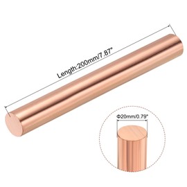 sourcing map Pure Copper Round Rod 20mm/0.79 Inch Diameter 200mm/8 Inch Length Solid Copper Rod Lathe Bar Stock for DIY Metal Craft Metal Working Hobbies
