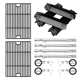 Cast Iron Cooking Grate,Heat Shield and Burner Kit for Nexgrill Replacement Parts 4-Burner 720-0830H 720-0830H,720-0888N,720-0888,720-0864,720-0896B,for Uniflame,Kenmore,Nexgrill 4&5-Burner Gas Grills