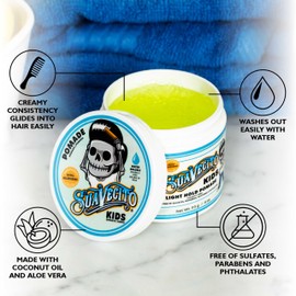 Suavecito Kid's Pomade Calming Chamomile Scent Light Hold 4 oz. - Water Based Flake Free Hair Gel - Dermatologist-Tested, Hypoallergenic Formula - Free of Sulfates, Parabens, and Phthalates