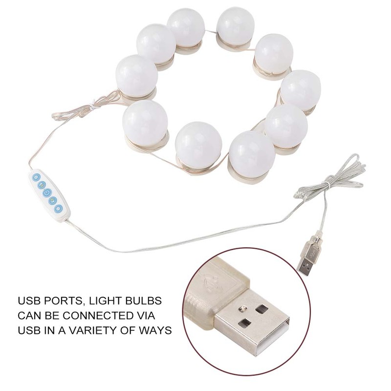 10Pcs USB LED 5 Color Temperature Light Bulb for Makeup