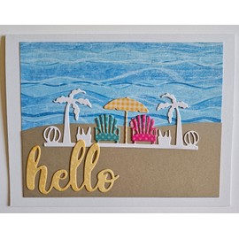 Handmade Hand Made Die Cut Greeting Card Beach Umbrella Blank Inside 5" x 6.5"