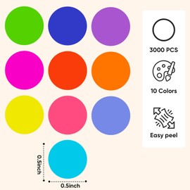 3000 PCS 1/2 Inch Colored Dot Stickers Round Color Coding Labels Circle Dots Labels Price Stickers Polka Circle Dots Sticker Label Sticker for Office, Classroom, Papers Etc