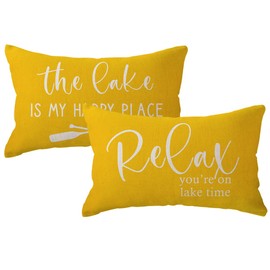 ULOVE LOVE YOURSELF 2Pack Lake Cabin Decor Lumbar Throw Pillow Covers 12x 20Inch Relax You’re On Lake Time Pillowcases Summer Lake House Decorative Waist Cushion Cover for Sofa Couch Porch (Yellow)