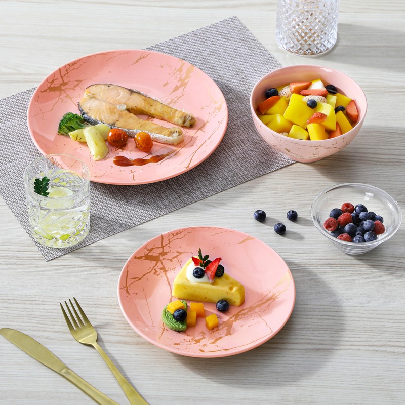 LOVECASA Pink Dinnerware Sets for 4, 12 Piece Porcelain Plates
