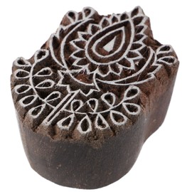 GURU SHOP Indian Textile Stamp, Wooden Fabric Printing Stamp, Blue Print Stamp, Print Model - 4 x 5 cm Flower 9, Brown, Indian Wooden Stamp