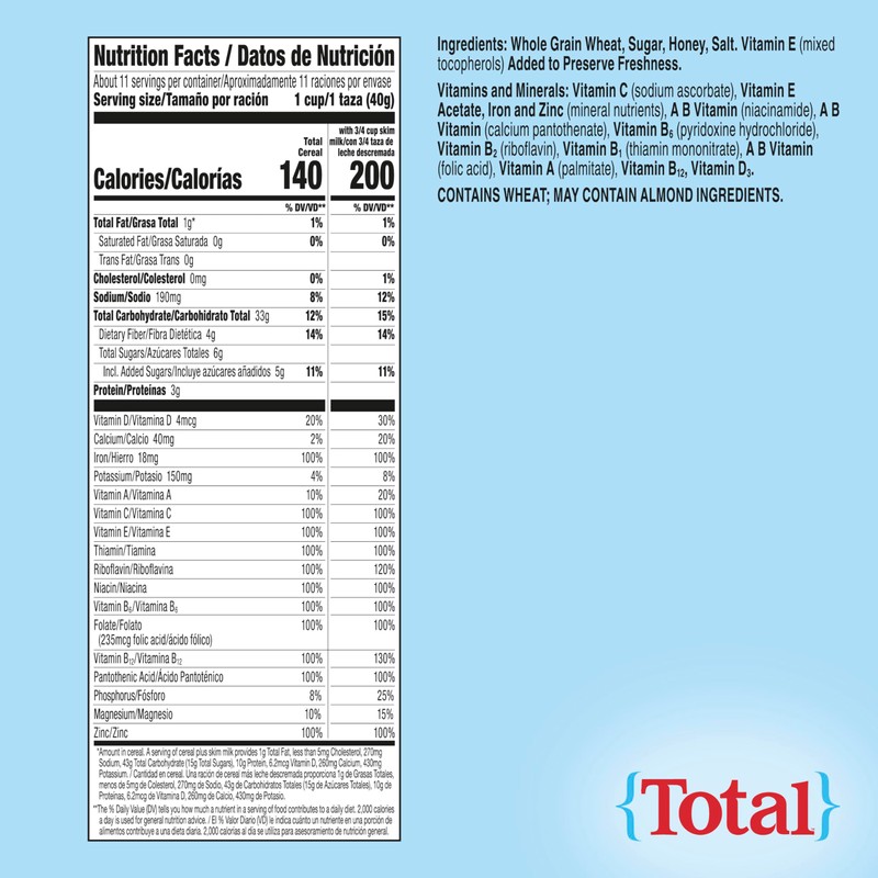 Total Breakfast Cereal, 100% Daily Value of 11 Vitamins and