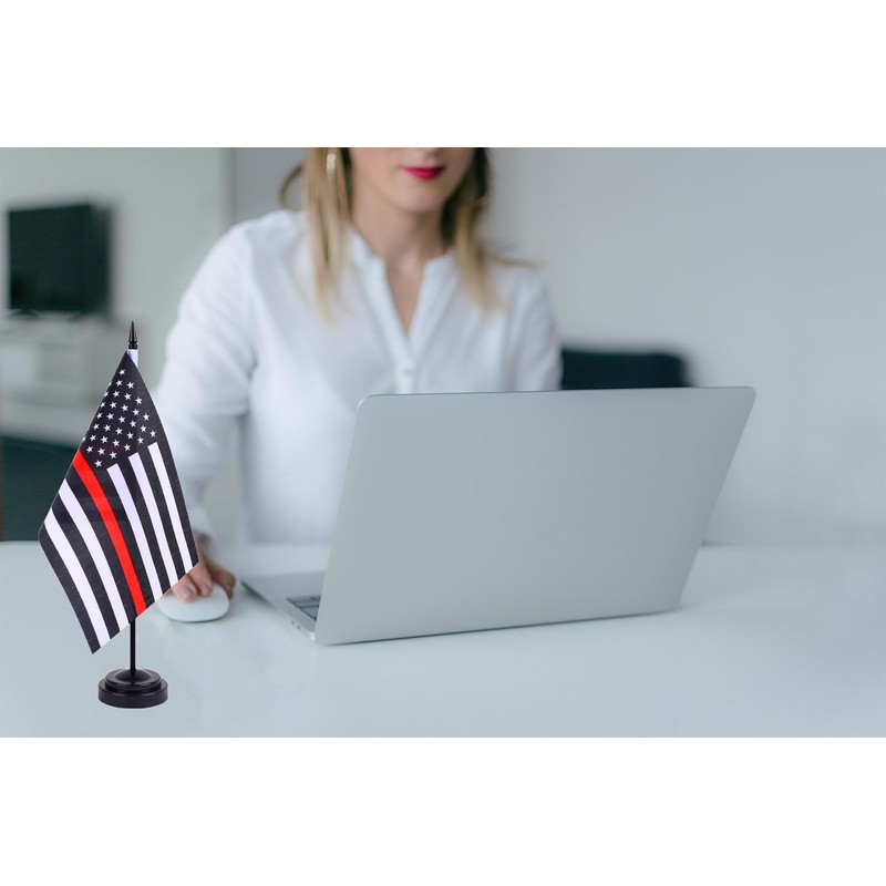 2 Pack USA Thin Red Line Flag Firefighter Deluxe Desk