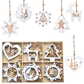 TYXHXTF 24PCS Wooden Christmas Ornaments, Fretwork Wood Carving Ornaments, Elk Pinewood Pendants Christmas Decorations, Christmas Tree Decorations, Party Decoration for Xmas Decor Home Party Supplies