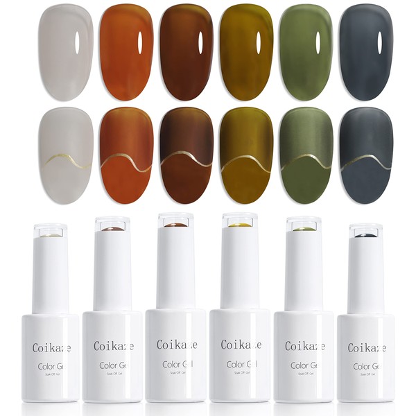 Coikaze Gel Nail Clear Color Gel, Sheer, Dull Color, Gel Nail Supplies, Gradient Nails, Tortoise Shell Nail Transparency, UV and LED Compatible, Set of 6 Colors