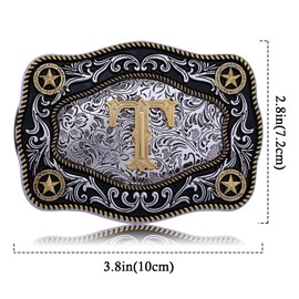 Absbolo Western Belt Buckle Initial Letters ABCDJMR to Z Large Gold Cowboy Belt Buckle for Men Women T