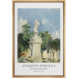 SIGNLEADER Framed Canvas Print Wall Art Joaquin Sorolla Statue The Fountain of Apollo Madvid Watercolor Pastel Nature Botanical Landscape Decorative for Living Room, Bedroom, Office - 24"x36" NATURAL