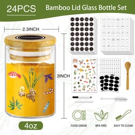 SLifeJars-Spice Jars with Label, 7.5 oz 20pcs Spice Containers Glass spice Jars with Bamboo Lids, Seasoning Containers, Spice Bottles,Airtight Empty Spice Jars for Spice Rack, Drawer,Cabinet,Pantry