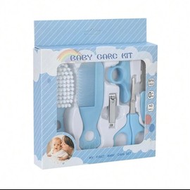 Baby Care Kit, 6-Piece Grooming Set with Comb, Brush, Scissors and Nail Tools (Blue)