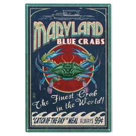 Lantern Press 6x9 Inch Wood Sign, Ready to Hang Wall Decor, Maryland, Blue Crabs Vintage Sign